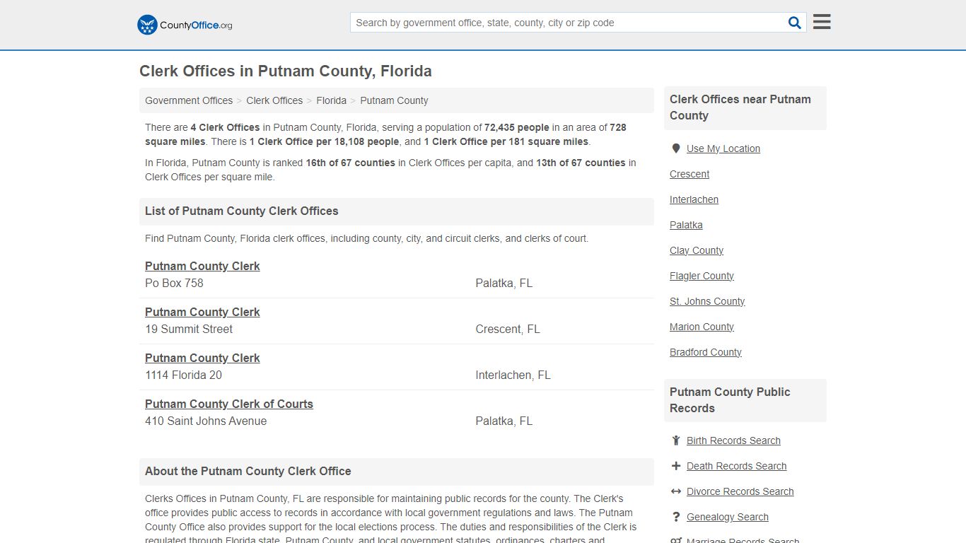 Clerk Offices - Putnam County, FL (County & Court Records)